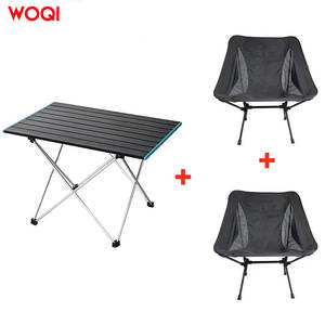 โต๊ะพับกลางแจ้ง Woqi พร้อมเก้าอี้ 2 ตัว อลูมิเนียมทรงสี่เหลี่ยม สีดำ ชุดปิกนิกพกพาสำหรับตั้งแคมป์ - Product Image 1