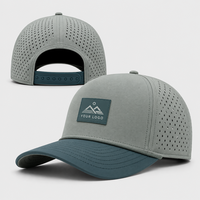 Casquette de baseball en jean bicolore avec maille, perforations laser personnalisées, broderie de logo OEM, respirante, fermeture snapback, vente en gros, chapeau de sport pour le golf
