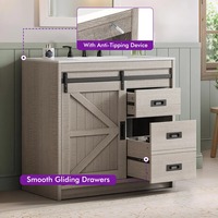 Meuble-lavabo de salle de bain style ferme avec porte coulissante, lavabo intégré et 3 tiroirs, gris bois flotté