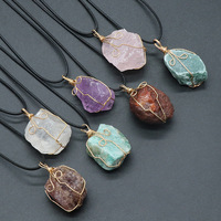 Collier Pendentif Bohème en Cristal Brut, Fluorite Jaune, Quartz, Enroulé de Fil, Bijoux Esthétiques Irréguliers, Vente en Gros