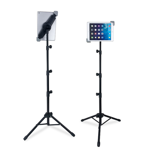Premium Quality 360 Rotating Tablet Floor Tripod Height Adjustable Foldable Tablet Stand Holder with Rubber Edge