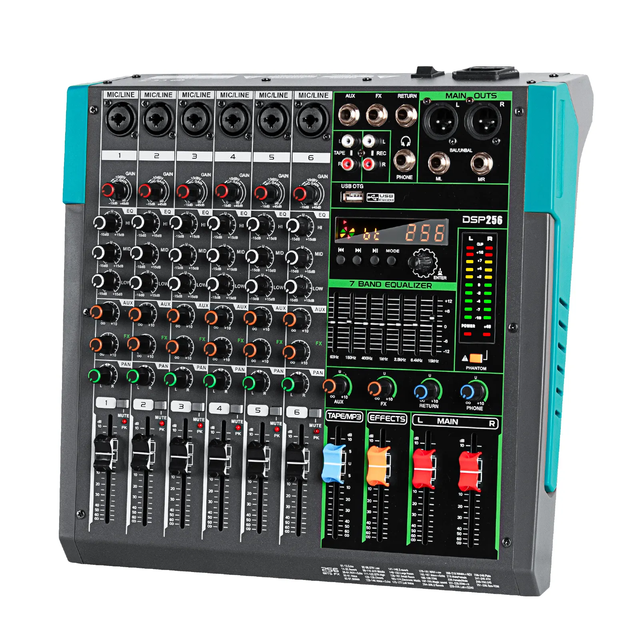 AT6 6-Channel USB Digital Audio Mixer Console, Professional DSP Sound Effects Controller for DJ Stage Live Streaming Studio