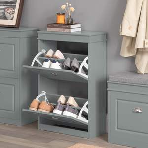 <strong>Shoe</strong> Rack Cabinet 2 Flip Drawers <strong>Slim</strong> <strong>Shoe</strong> Storage Unit for Hallway Entryway Corridor MDF Wooden <strong>Cupboard</strong> Grey - Product Image 3