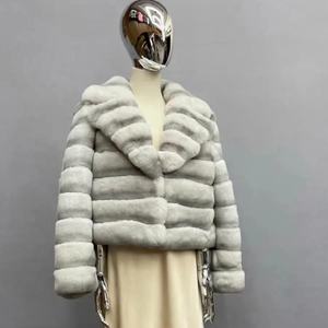 Abrigo de piel de <span class=keywords><strong>Chinchilla</strong></span> Rex de estilo ruso, abrigo de piel de invierno de Color teñido, abrigo de piel cálido para mujer - Product Image 1