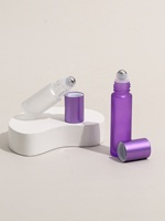 5ml 10ml givré violet verre rouleau rechargeable bouteille échantillon Test huile essentielle flacons rouleau verre métal boule voyage ensemble