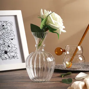 Hete Verkoop Bruiloft Decor Transparant Gestreepte Pot Buik Glas Kristallen Bloemenvaas