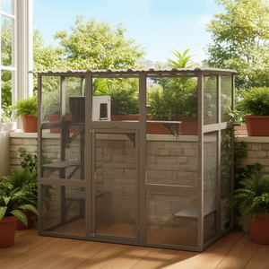 Enclos pour chat gris avec plateformes pont, Catio extérieur pour fenêtre, Meuble pour animaux de compagnie - Product Image 2