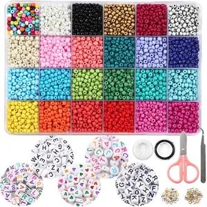 7200pcs 4mm Glass Seed Beads and 300pcs Alphabet Letter Beads for Bracelets Jewelry Making and Crafts Accessories DIY Material