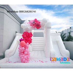 Castillo Inflable Blanco de Grado Comercial con Tobogán Doble y Tobogán Acuático, Ecológico, Certificado CE, PVC de 0.55mm, Garantía de 2 Años - Product Image 1