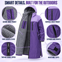 Parka da Nuoto Personalizzato con Blocchi di Colore, Impermeabile, Antivento, Foderato in Pile Sherpa, con Cerniera a Doppio Senso