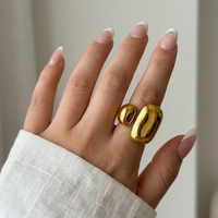 RINHOO Edelstahl Unregelmäßiger Breiter Ring Wellenmuster Zirkon Zweifarbig Hohl Gedreht Modischer Damenschmuck Geschenk