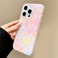 Coque Papillon Graffiti Colorée Esthétique Mignonne pour iPhone 16 15 14 13 Pro Max – Housse de Protection Antichoc Dégradée et Élégante