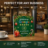 Support de table NFC en PVC spécial Noël avec code QR pour avis Google – Plaque « Tappez pour laisser un avis » pour restaurants, commerces de détail et décoration