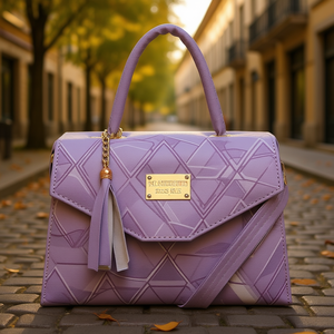 Bolso Bandolera Lizeth Morado con Patrón Geométrico, Estilo Vintage en PU con Decoración de Borlas para Uso Diario - Product Image 2