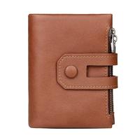 Dompet Kulit Asli dengan Resleting untuk Pria, Stok Tersedia Grosir, Anti-RFID, Kulit Sapi, Slot Multi-Kartu, Dompet Koin Pendek