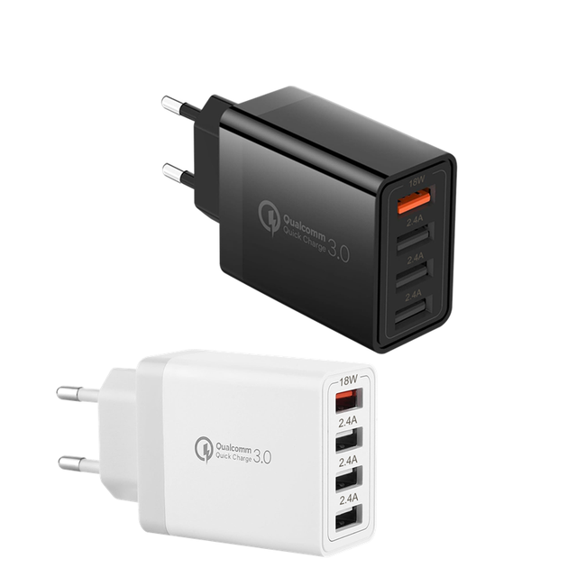 High Quality Fast Charger PD 54W EU Plug Universal 4-Port USB Fireproof Charger Adapter with QC 3.0 for Mobile Phone & Camera