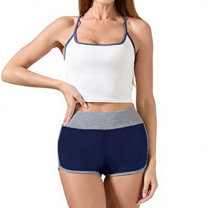 Women's High Waist Striped Knitted Eco-friendly Cotton Polyester Elastic Waist Regular Fit Sporty Breathable Shorts - Product Image 2