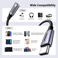UGREEN 80154 Adaptor Audio USB C ke 3.5mm untuk Headphone, Tipe C ke Jack Aux Dongle Headphone, Kabel DAC HiFi 24bit/96kHz