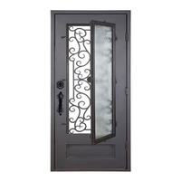 Porte d'entrée en acier forgé de 36 x 82 pouces, design d'arche de sécurité, prix d'usine