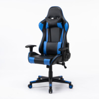 Chaise ergonomique en cuir bleu premium, pivotante à 360°, chaise de jeu PC, chaise d'ordinateur avec soutien lombaire
