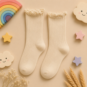 Chaussettes douces et respirantes pour enfants, couleur perle élégante, faciles à assortir à toutes les tenues mignonnes. - Product Image 5