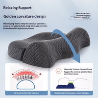 Oreiller ergonomique en mousse à mémoire de forme tricotée pour traction cervicale, décompression du cou, correction de la courbe C et soulagement de la douleur due à la posture tête penchée vers l'avant