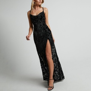 Halter Backless Ladies Evening Dress Thigh Split Translucent Women's Casual Dresses - Product Image 2