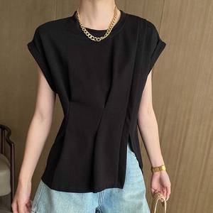 Camiseta de <span class=keywords><strong>mujer</strong></span> con diseño irregular de cuerda de dibujo de algodón de cáñamo respetuoso con el medio ambiente personalizado - Product Image 5