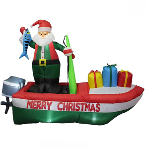 Santa Claus Inflable <span class=keywords><strong>de</strong></span> 8 Pies en Bote <span class=keywords><strong>de</strong></span> Pesca con Cajas <span class=keywords><strong>de</strong></span> Regalo Coloridas, Santa Inflable con Luces Integradas para Decoración Exterior - Product Image 1
