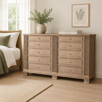Nouvelle commode modulaire moderne en bois, texture vieillie artisanale, 10 tiroirs, combinaison de rangement pour chambre principale