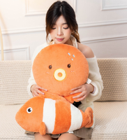 Ensemble de coussins en peluche Poulpe et Poisson-clown, animaux marins, coussin doux, poupée en peluche, OEM ODM, vente en gros personnalisée en vrac