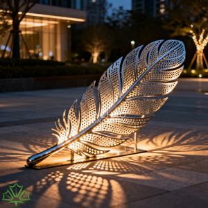 Escultura de Plumas de Acero Inoxidable con Iluminación LED para Exteriores, Arte Metálico Moderno Personalizable para Decoración de Hoteles y Plazas Comerciales - Product Image 4