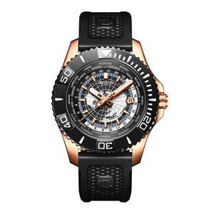 Reloj de Buceo Mecánico Automático de Lujo con Esfera de Mapa <span class=keywords><strong>del</strong></span> Mundo Personalizada de Fábrica OEM, Cristal de Zafiro Luminoso, Resistente al <span class=keywords><strong>Agua</strong></span>, Correa de Goma Azul Marino - Product Image 5