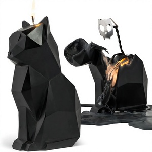 Candela a Forma di Gatto Pyropet <span class=keywords><strong>Kisa</strong></span>, Scheletro Nero, Durata 20-25 Ore, Scultura Geometrica Spaventosa e Carina, Decorazione Natalizia, Regalo per Amanti dei Gatti - Product Image 1