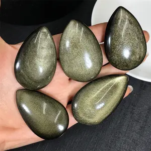 Vàng tự nhiên Obsidian nguyên thủy nước thả hình Mặt dây chuyền Trần đá Mặt dây chuyền