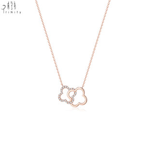 Collar con colgante de diamantes naturales y trébol de cuatro hojas doble entrelazado en oro rosa de 18 quilates para mujer, de Hong Kong Fine Jewelry Wholesaler - Product Image 1