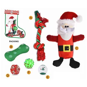 Petstar Pet 6pcs圣诞礼物包设置咀嚼球毛绒绳子圣诞狗玩具