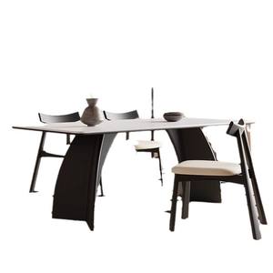 Ensemble table et chaises de salle à manger 4 pièces, plateau rectangulaire en pierre, style moderne minimaliste pour usage domestique - Product Image 1