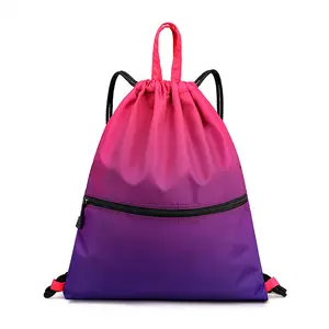 Custom Nylon Foldable Draw string Backpack For Sports Travel Gradient Rope Back pack For Women Basketball Storage Drawstring Bag