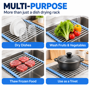 Égouttoir à vaisselle pliable en acier inoxydable, égouttoir d'évier extensible, organisateur de plats, bols et tasses pour la cuisine - Product Image 2