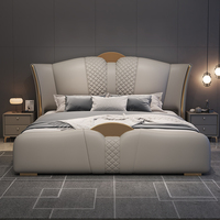 Lit en cuir capitonné minimaliste italien avec rangement confortable et moelleux - Lit double avec rangement haute capacité et sommier recouvert de tissu doux
