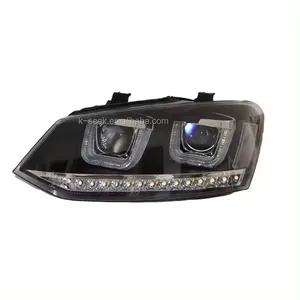 K-seek Car Styling Head Lamp LED Headlight double U Angel Eye Eagle Eye Automotive Accessories For VW POLO R 2014-2016