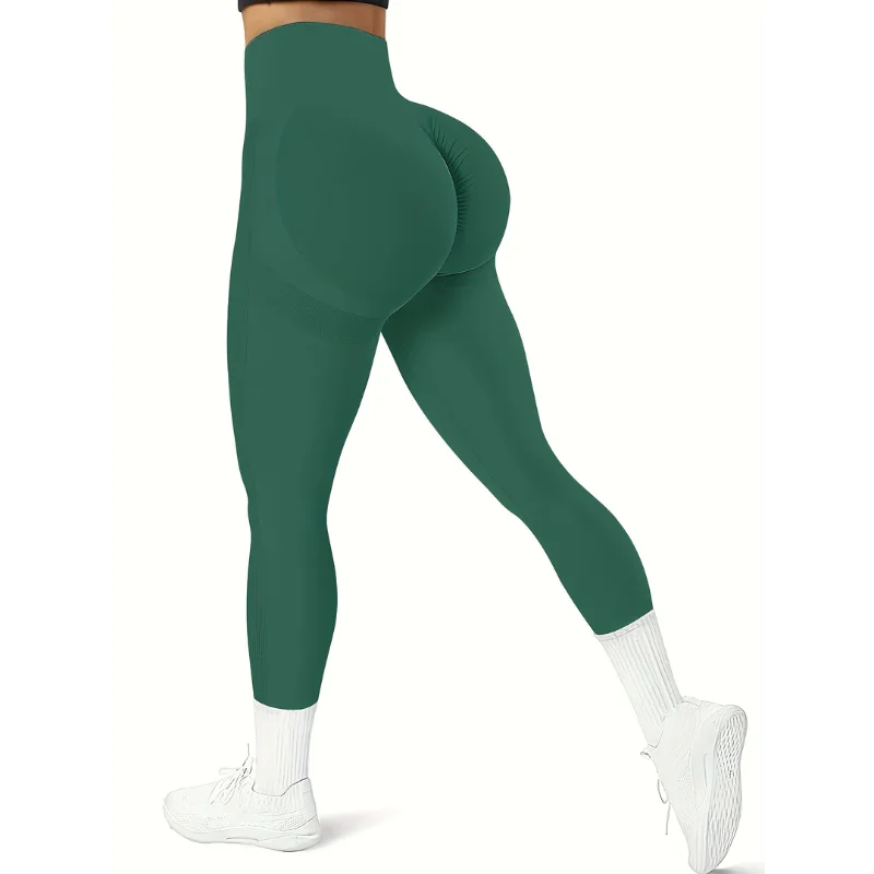 Customized Yoga Pants Dark Green Full Length High Waist Tummy Control Leggings for Sports Gym Wear