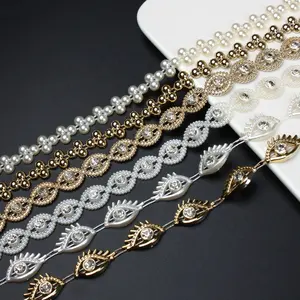 wholesale cheap 6 mm heart bling party wedding decorations chain gold rhinestone chain link decor