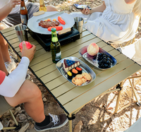 Table de camping pliable en aluminium avec sac de transport imperméable, design enroulable portable, mobilier d'extérieur pour le camping et les pique-niques à la plage