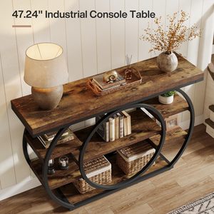 Table <span class=keywords><strong>console</strong></span> industrielle Tribesigns de 120 cm, 5 niveaux, structure en métal, étroite, pour entrée, couloir, derrière le canapé, salon, brun rustique - Product Image 4