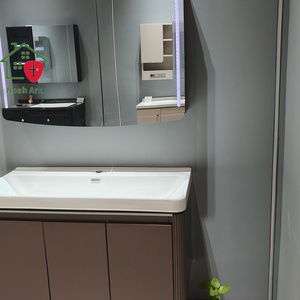 Modern Three-Door Solid Wood Plywood Bathroom Vanity Unit Ceramic Basin Smart Mirror White Countertop Wall-Mounted Installation - Product Image 2