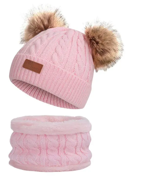 Kids Peuter Baby Fleece Gevoerd Pom Meisjes Jongen Muts Sjaal Handschoen Set Kinderen Warm Thermisch Winter Gebreide Faux Bont Mutsen Sjaals Sets