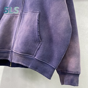 Felpa con Cappuccio Oversize Personalizzata da <span class=keywords><strong>Uomo</strong></span>, Taglio Corto, 100% Cotone Ecologico, con Tasca, Stile Streetwear, Effetto Sbiadito al Sole, Lavaggio Acido, Doppia Zip, Y2k - Product Image 2