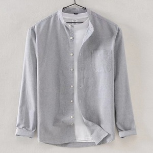 Camisas Oxford Casuales de <span class=keywords><strong>Manga</strong></span> <span class=keywords><strong>Larga</strong></span> con <span class=keywords><strong>Cuello</strong></span> <span class=keywords><strong>Mao</strong></span> para Hombre, Nuevo Estilo, 100% Algodón, Antiarrugas - Product Image 4